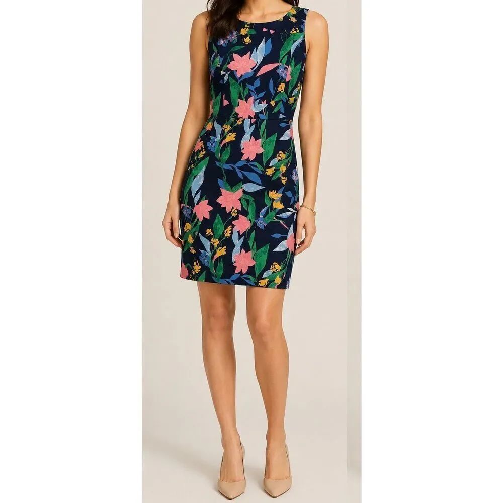 J.Crew Floral Sleeveless Sheath Dress Navy Pink Career Preppy OO